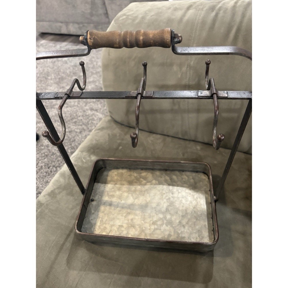 Farmhouse Coffee Cup Mug Rack Holder with Tray Organizer Hooks Storage Kitchen - Picture 5 of 6